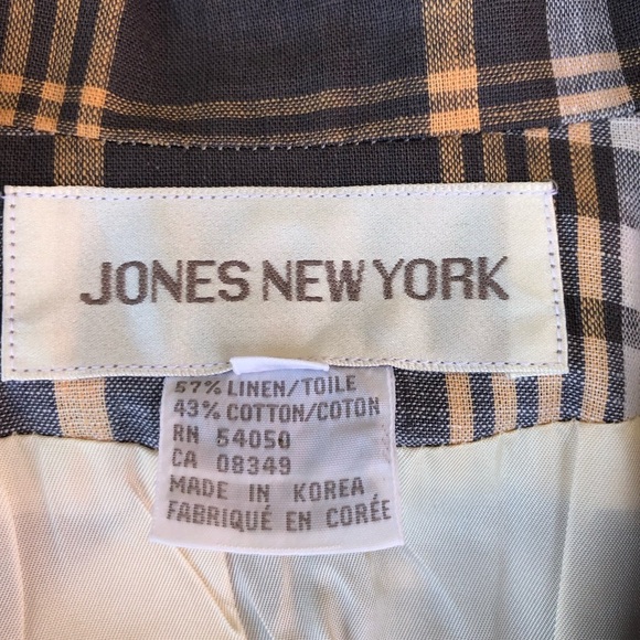 Jones New York Vintage Korea Made Linen Cotton Blend Gray Cream Plaid jacket 8 - Picture 9 of 15
